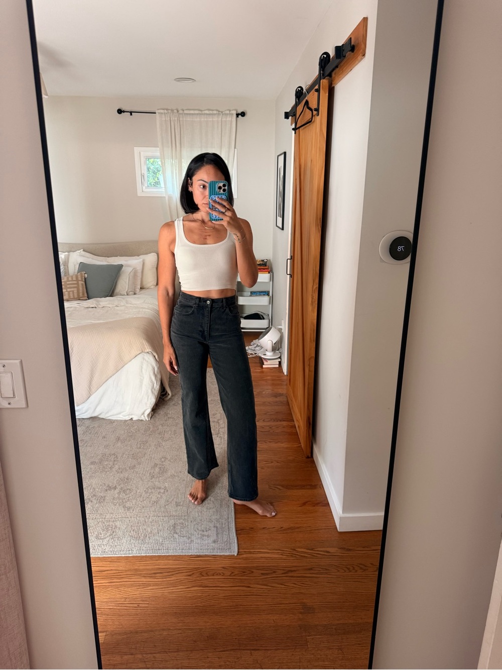 Reformation Straight-Leg Jeans in Charcoal Black